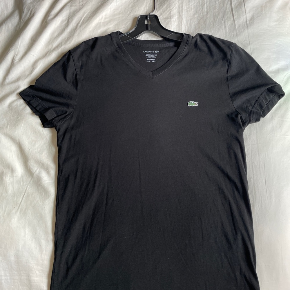 Lacoste Men's Black Pima Cotton V-Neck T-Shirt. Small. Like new!